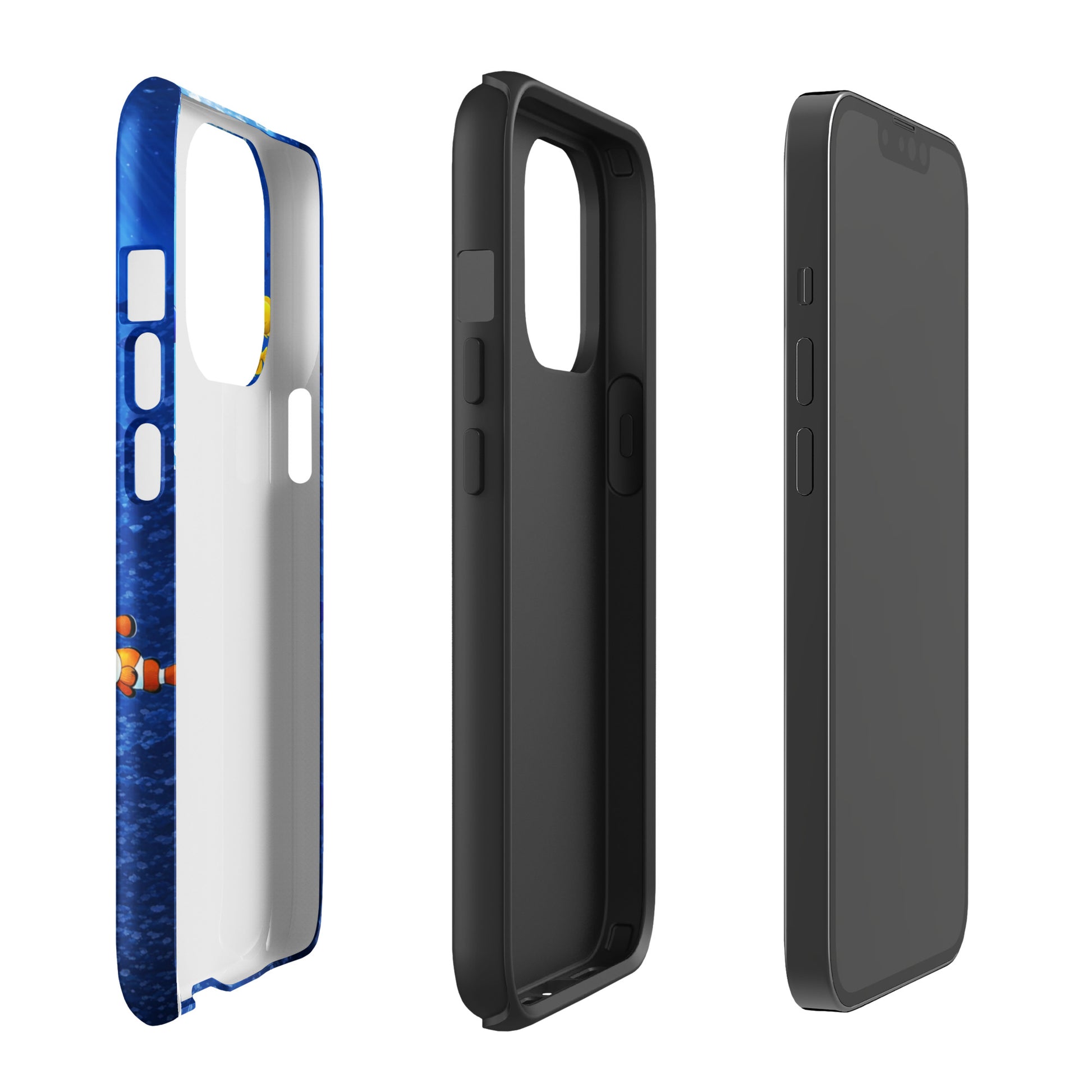Phone Case for iPhone featuring sea turtle and reef design, showcasing dual-layer protection and deep blue ocean theme.