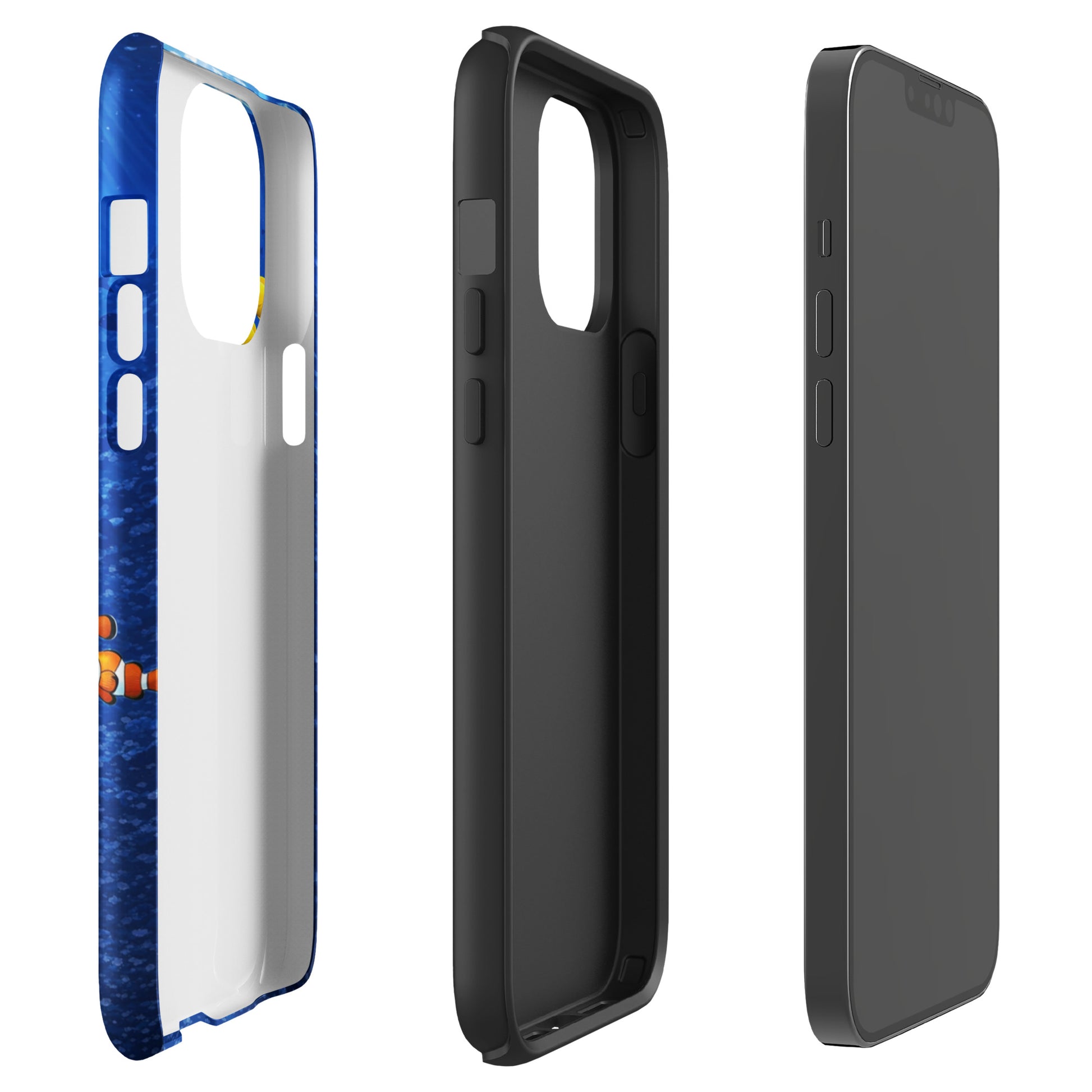 Phone Case for iPhone with sea turtle reef design, showing dual-layer protection and deep blue ocean theme.