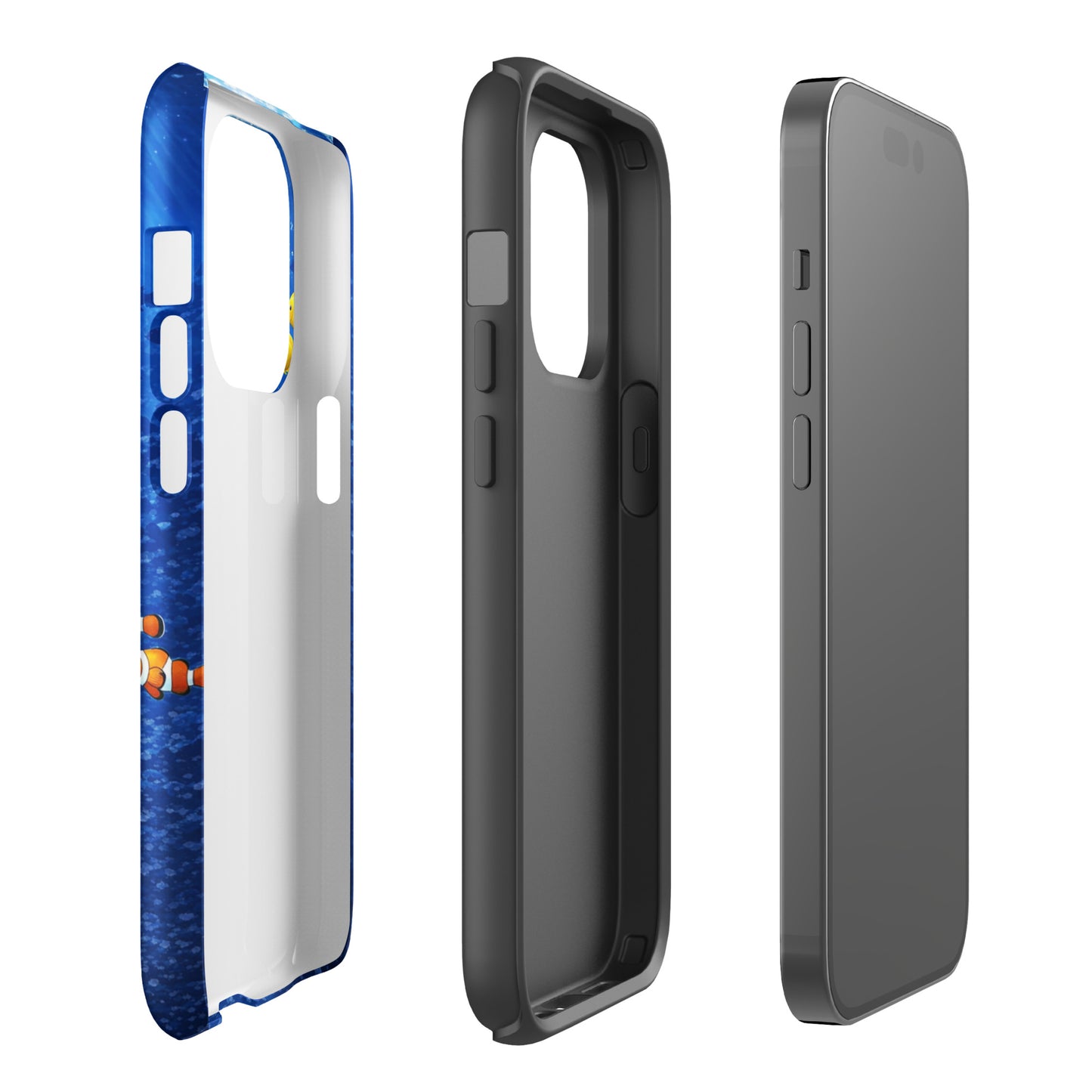 Phone Case for iPhone featuring sea turtle reef design with dual-layer protection, showcasing an open and closed view. Enhance device elegance.