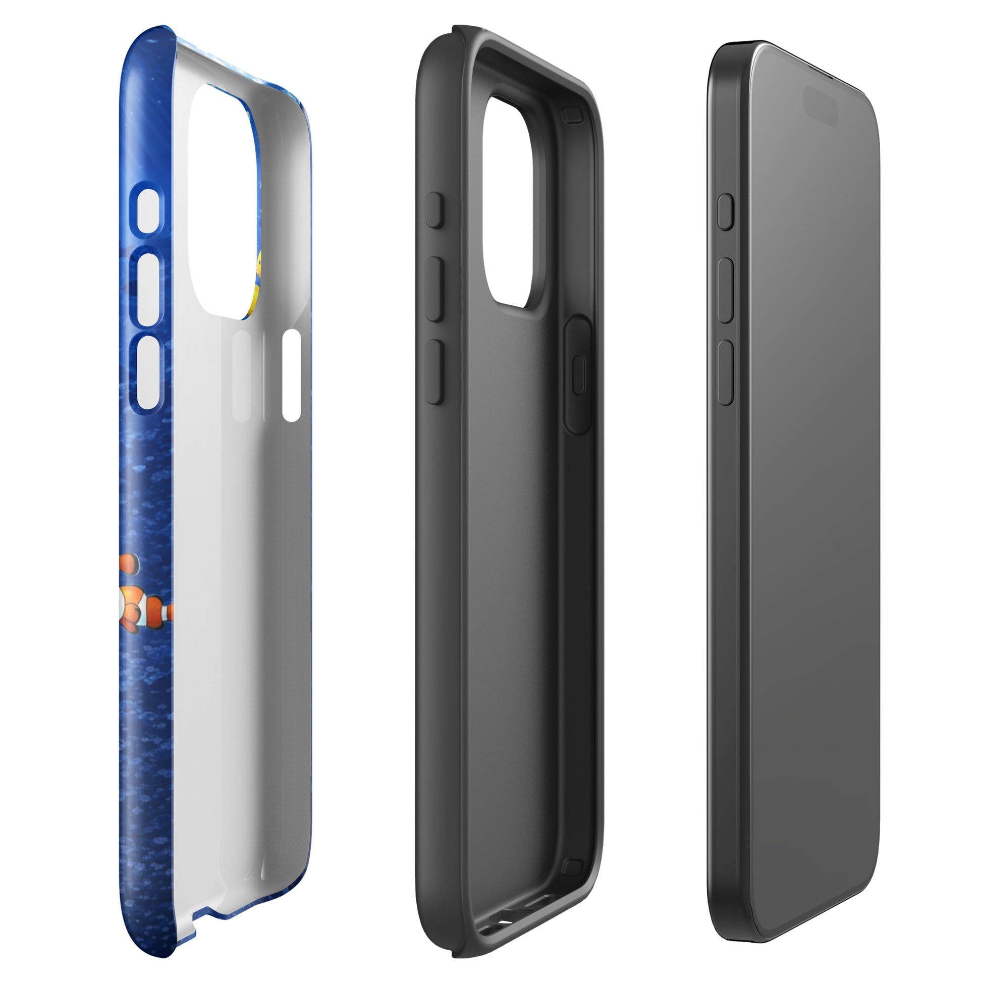 Phone Case for iPhone with sea turtle reef design showcasing dual-layer protection and deep blue ocean theme.
