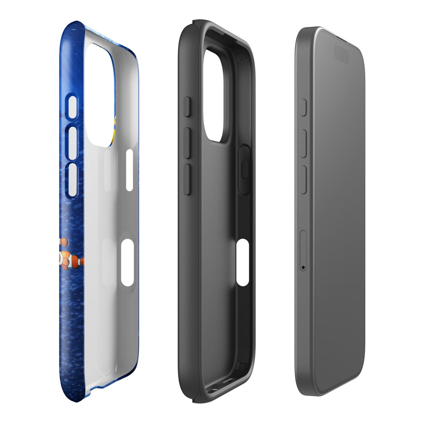Phone Case for iPhone with sea turtle reef design, showcasing deep blue colors and dual-layer protection.