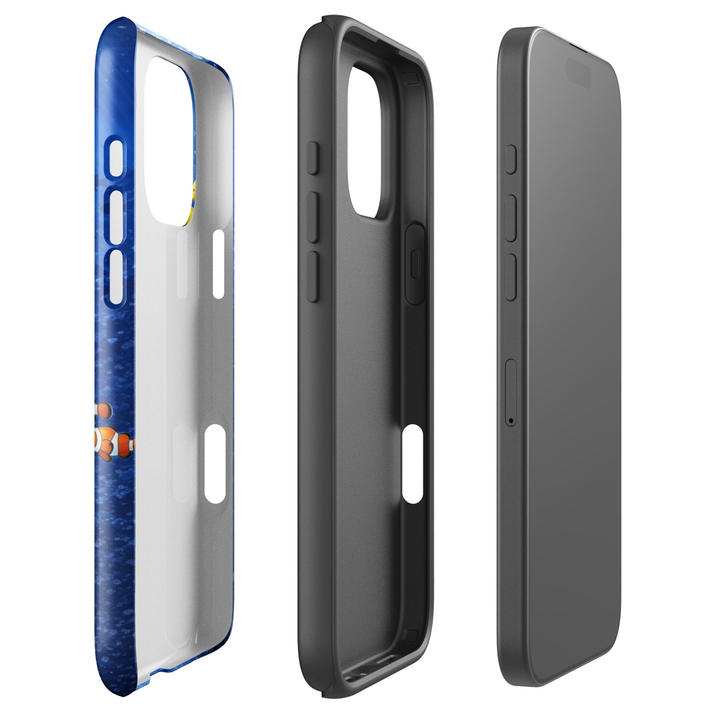 Side view of Phone Case for iPhone featuring sea turtle and coral reef design, showcasing dual-layer protection and sleek fit.