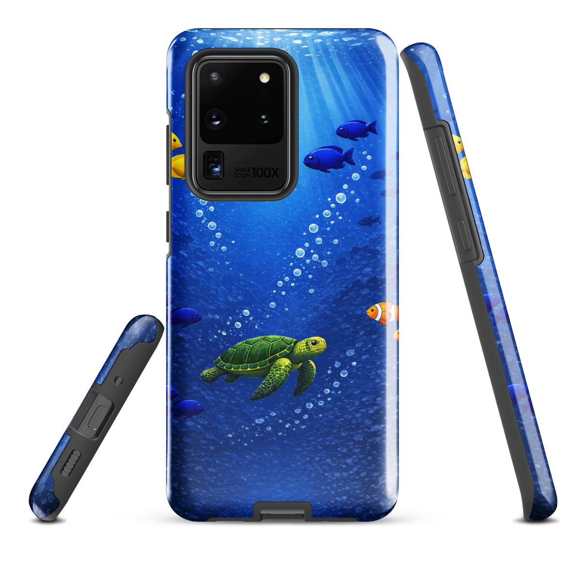 Phone Case for Samsung Galaxy featuring sea turtle in deep blue ocean design with tropical fish.