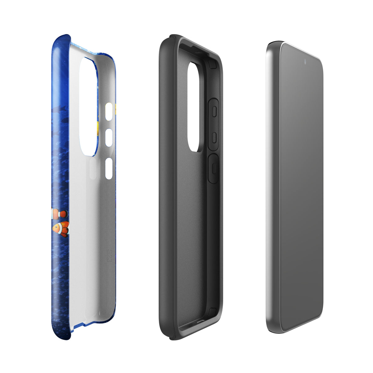 Phone Case for Samsung Galaxy with sea turtle design showcasing dual-layer protection, side and back views.