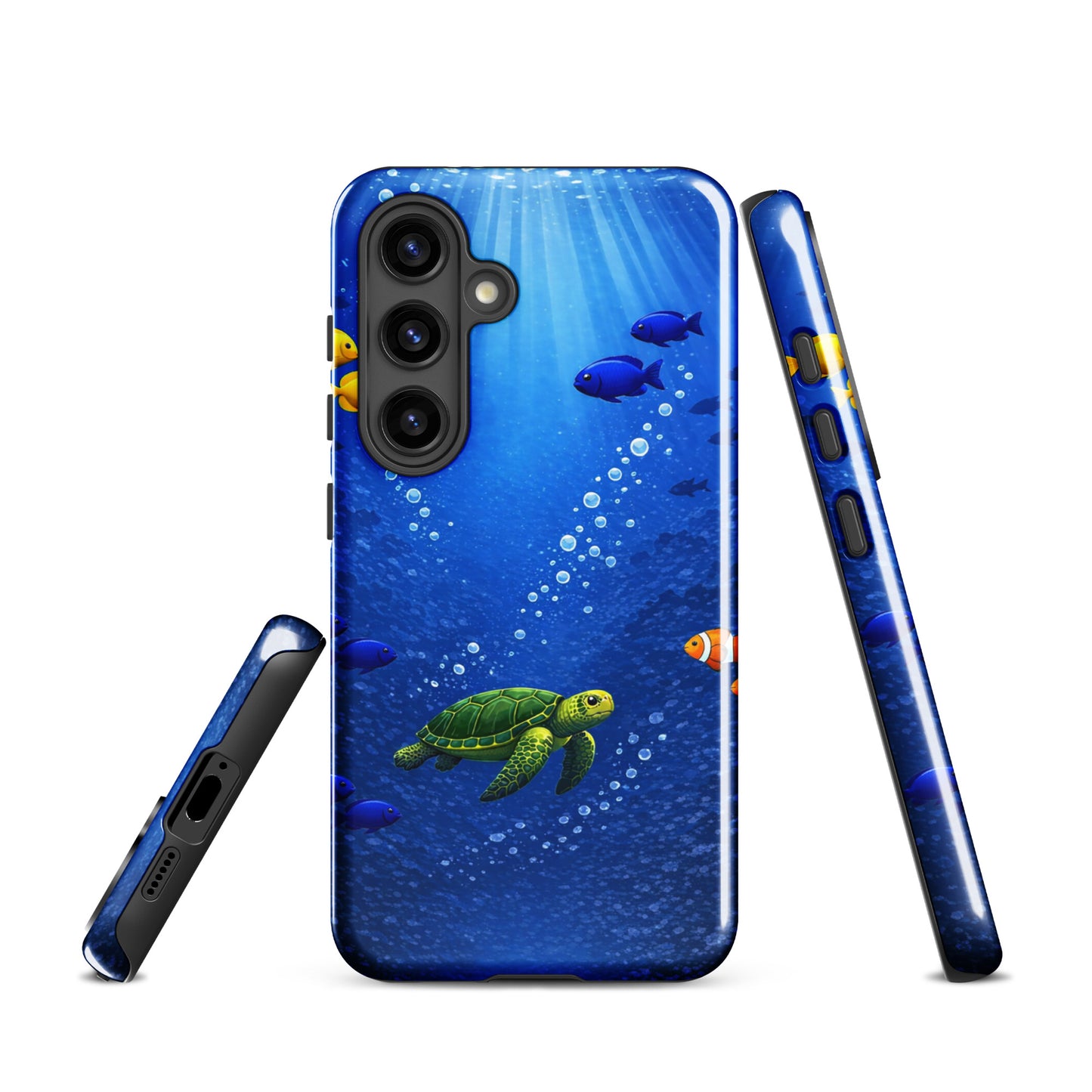Phone Case for Samsung Galaxy with sea turtle and reef design showcasing underwater elegance and vibrant marine life.