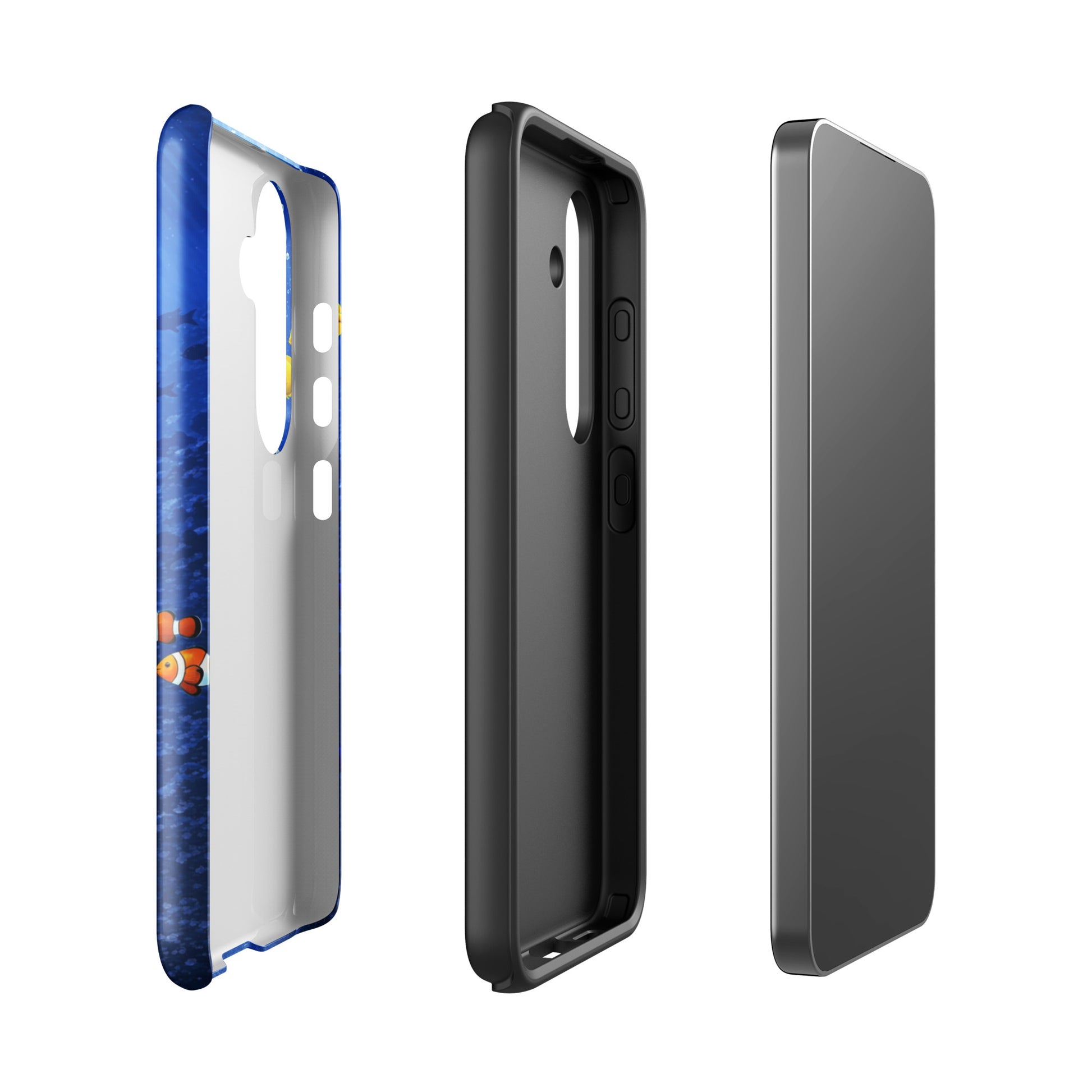 Phone Case for Samsung Galaxy with sea turtle design showcasing ocean elegance and dual-layer protection, side and front views.