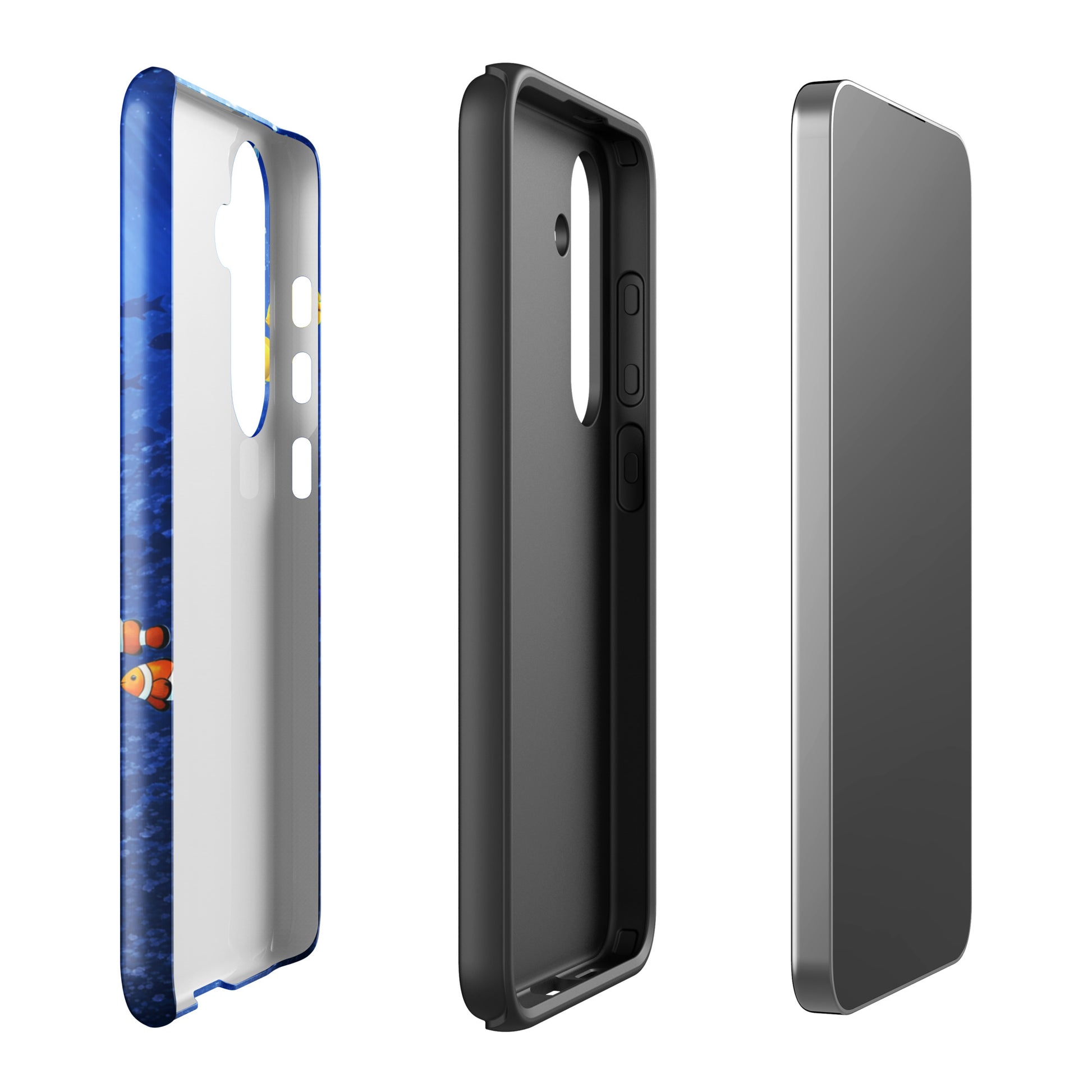 Phone Case for Samsung Galaxy featuring sea turtle and tropical fish design, showcasing durable dual-layer protection