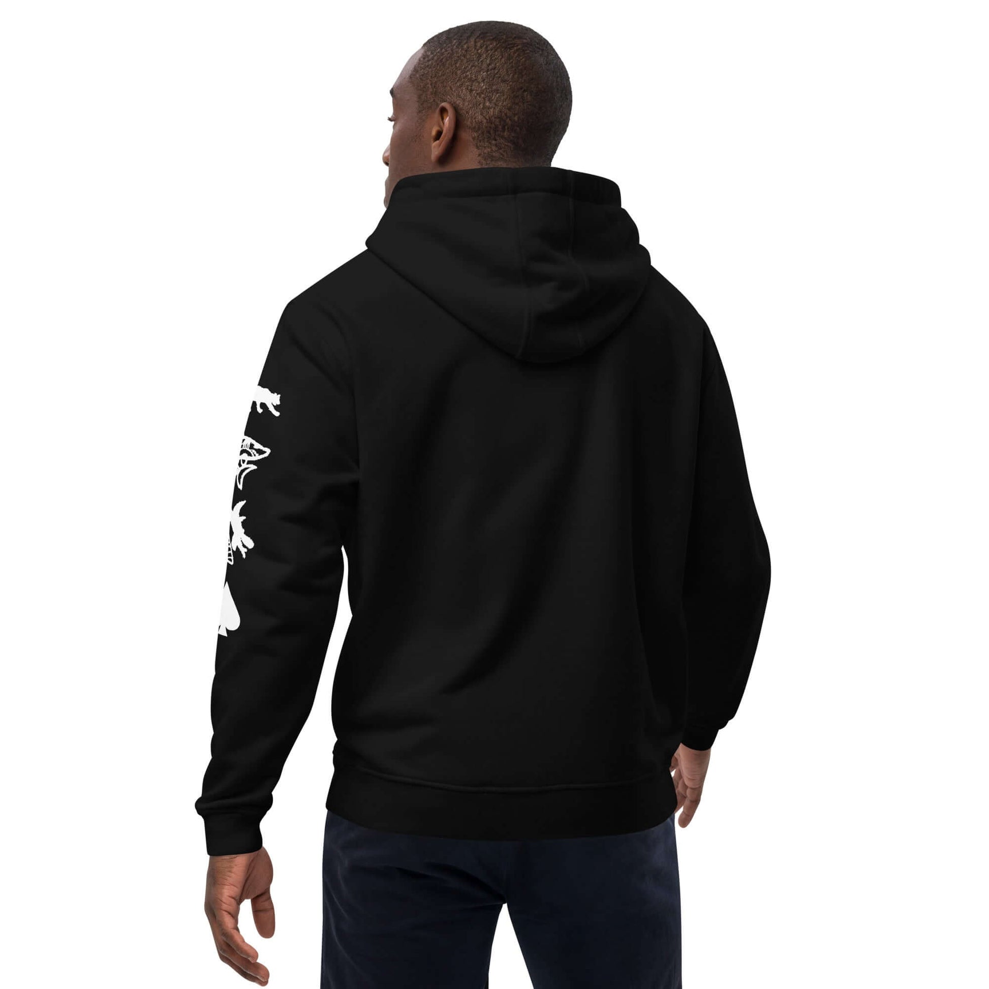 Back view of man wearing Adult Premium Eco Hoodie - Camping Edition, showcasing its stylish design and comfort.