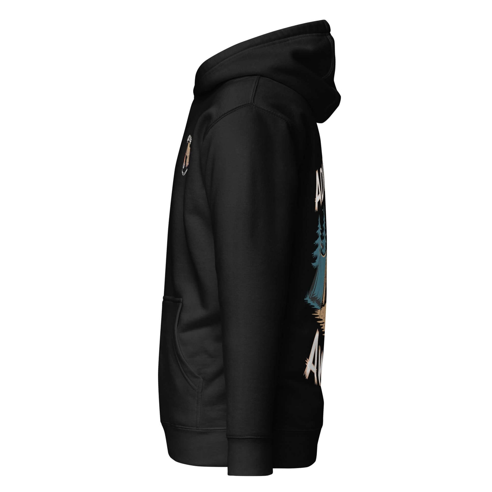 Side view of black Adult Unisex Hoodie featuring a camping design, perfect for Troop 262 and everyday wear.