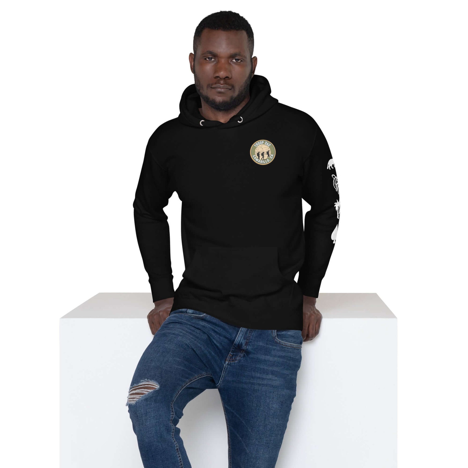 Man wearing a black Adult Unisex Hoodie – Hiking Ultimate Edition, showcasing outdoor comfort and casual style.