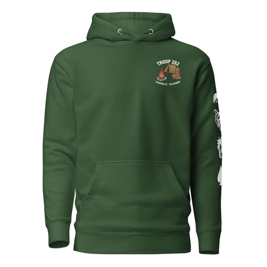 Adult unisex hoodie for Troop 262, featuring a camping design, perfect for outdoor adventures.