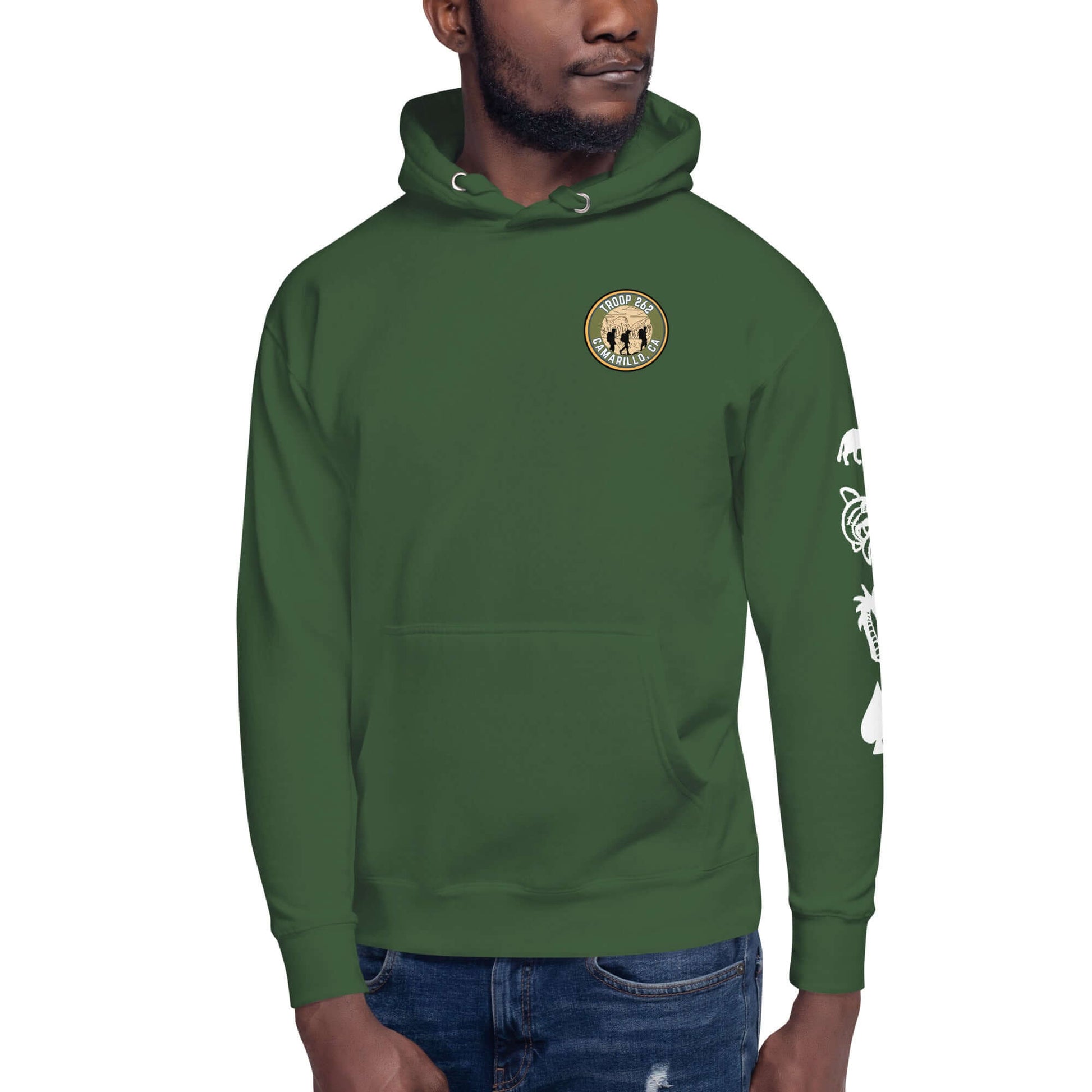 Adult unisex hoodie from Troop 262 featuring a logo and outdoor design, perfect for scouts and adventurers.