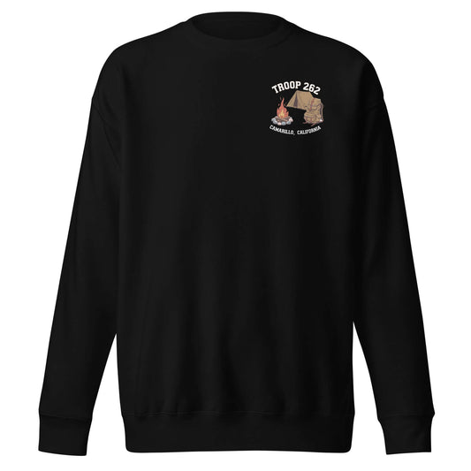 Adult unisex premium sweatshirt featuring Troop 262 logo, perfect for camping and casual wear.