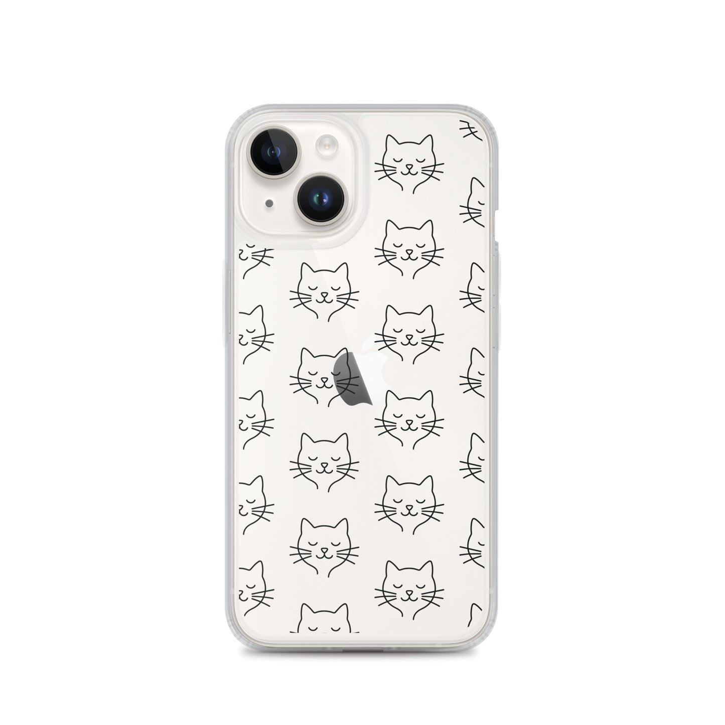 Phone Case featuring a cute cat face pattern, clear design for iPhone with minimalist charm.