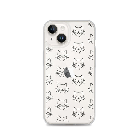Phone Case featuring a cute cat face pattern, clear design for iPhone with minimalist charm.