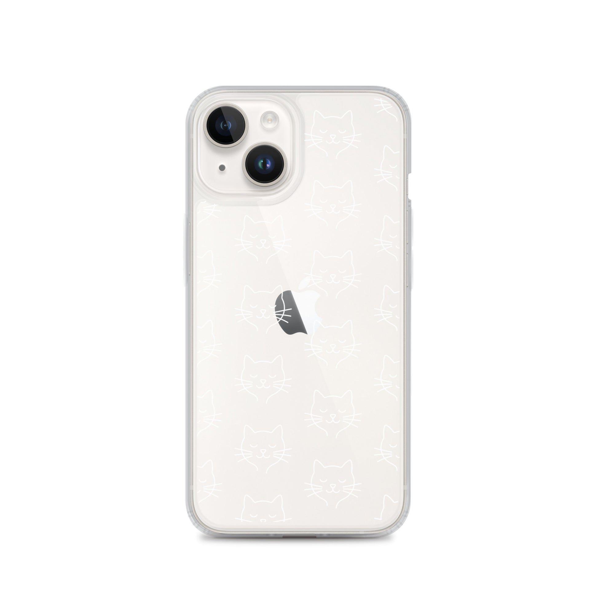Phone Case for iPhone featuring a cute cat face pattern on a transparent design.