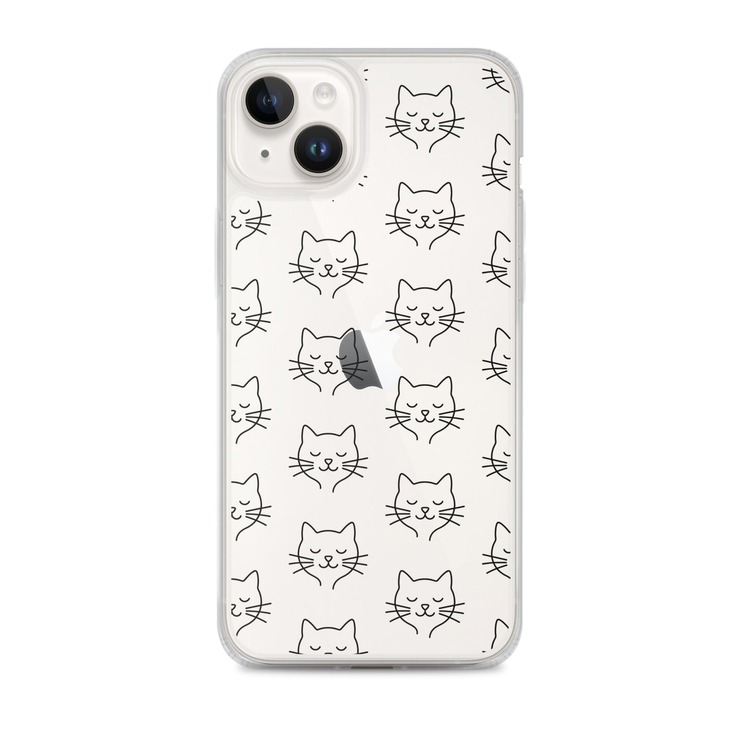 Phone Case for iPhone featuring a cute cat face pattern on a clear case, ideal for pet lovers.