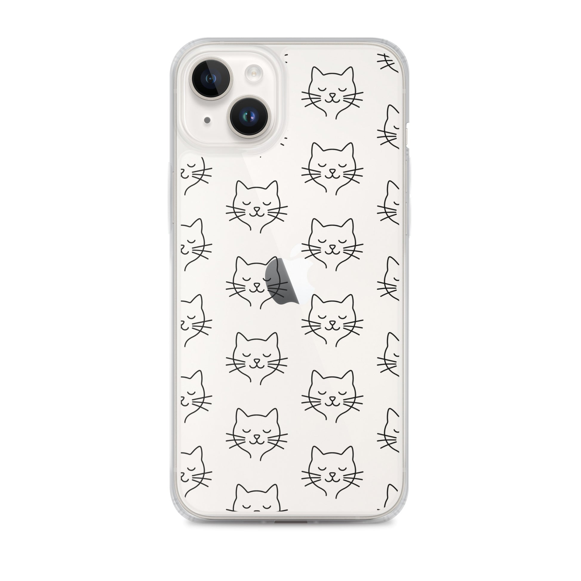 Phone Case for iPhone featuring a cute cat face pattern on a clear case, ideal for pet lovers.