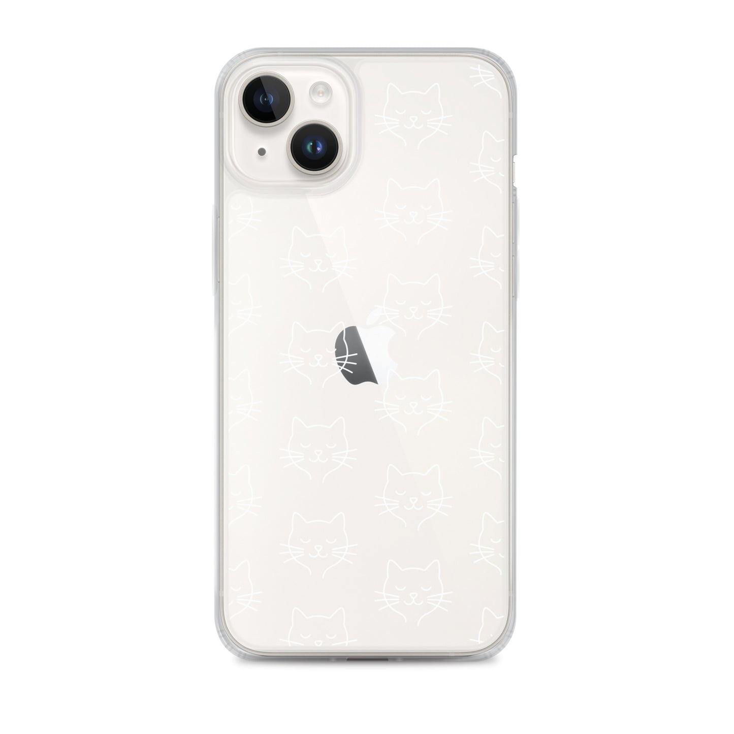 Phone Case for iPhone with cute cat face pattern in a clear design, showing off a playful feline aesthetic.