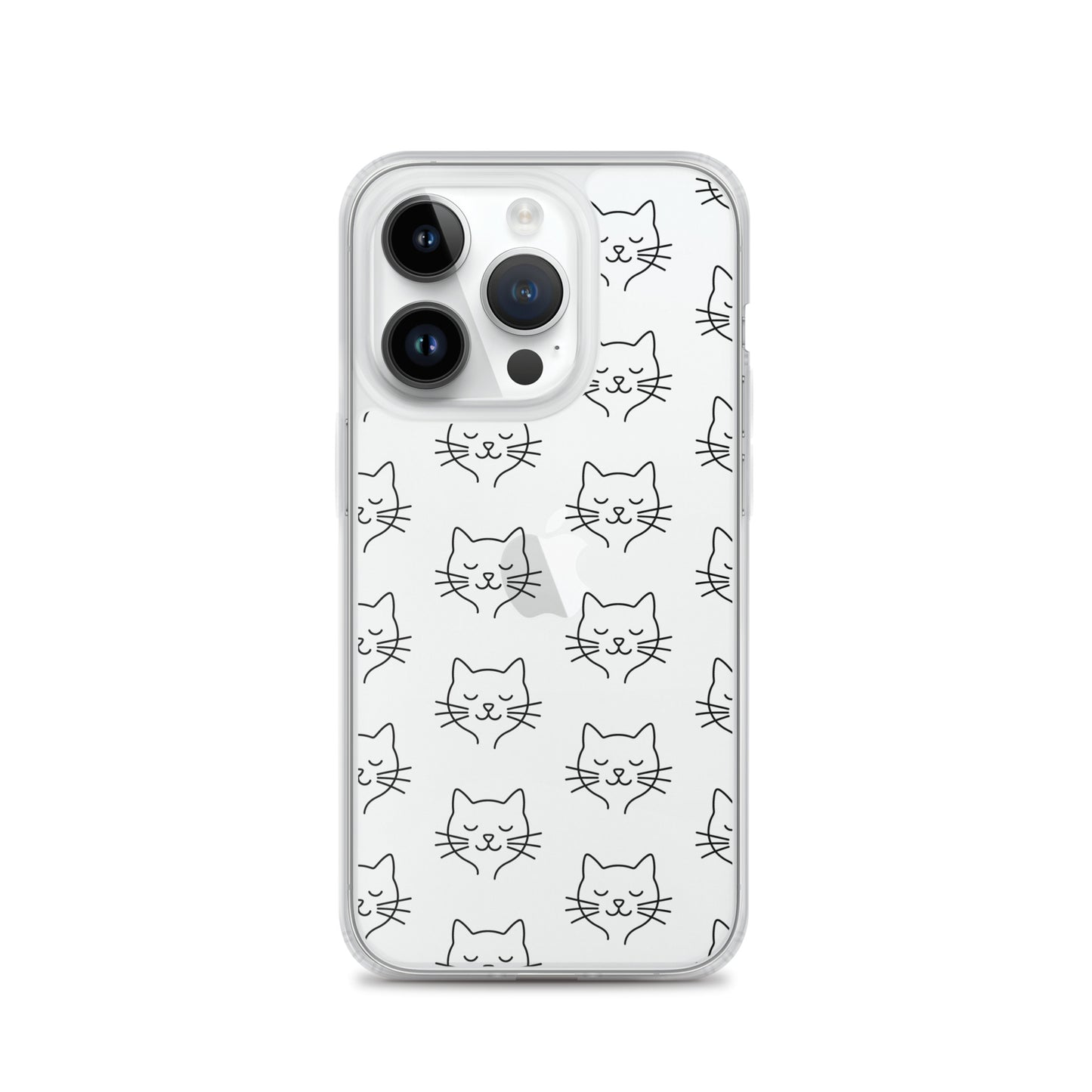 Phone Case for iPhone featuring a cute cat face pattern on a clear case, showcasing minimalist design and pet lover charm.
