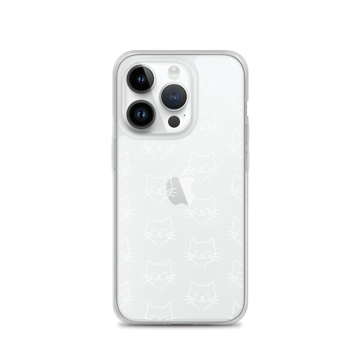 Phone Case for iPhone with cute cat face pattern in clear design, showcasing minimalist charm.