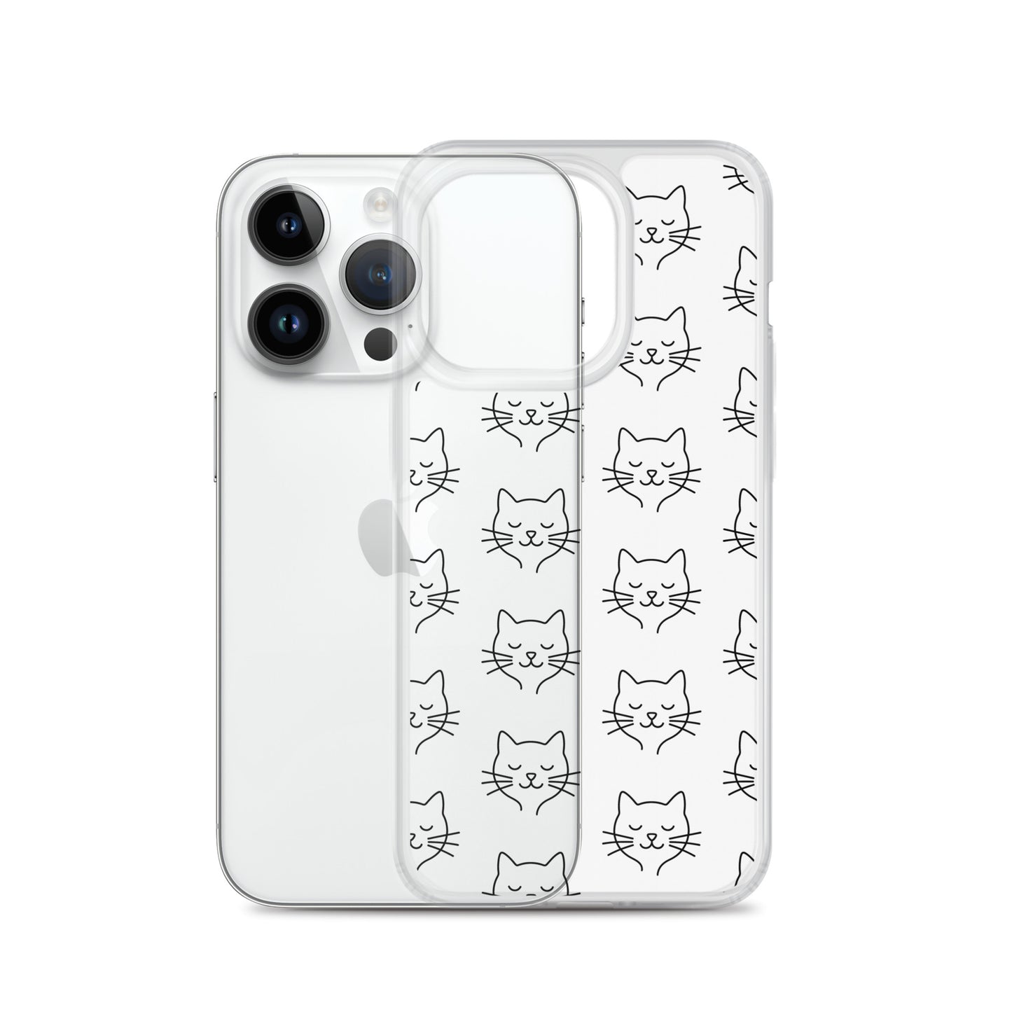 Phone Case for iPhone featuring a cute cat face pattern and transparent design for pet lovers.