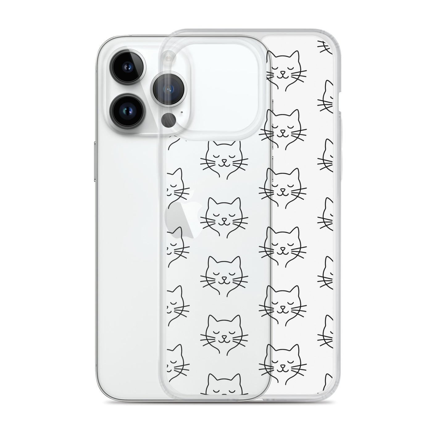 Phone Case for iPhone with cute cat face pattern on a clear background, showing charm and protection.