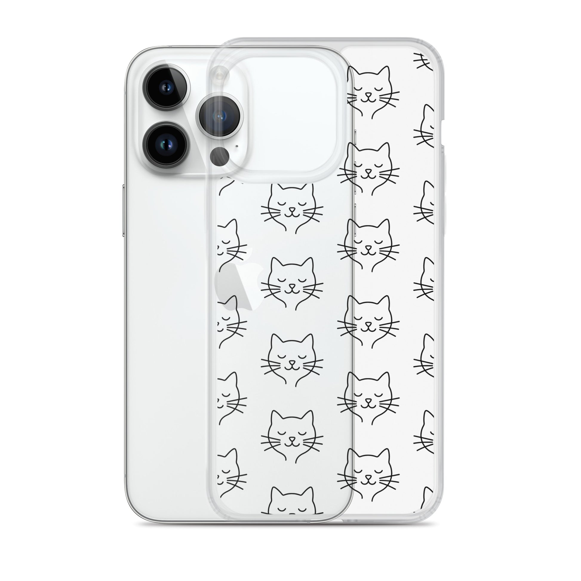 Phone Case for iPhone with cute cat face pattern on a clear background, showing charm and protection.