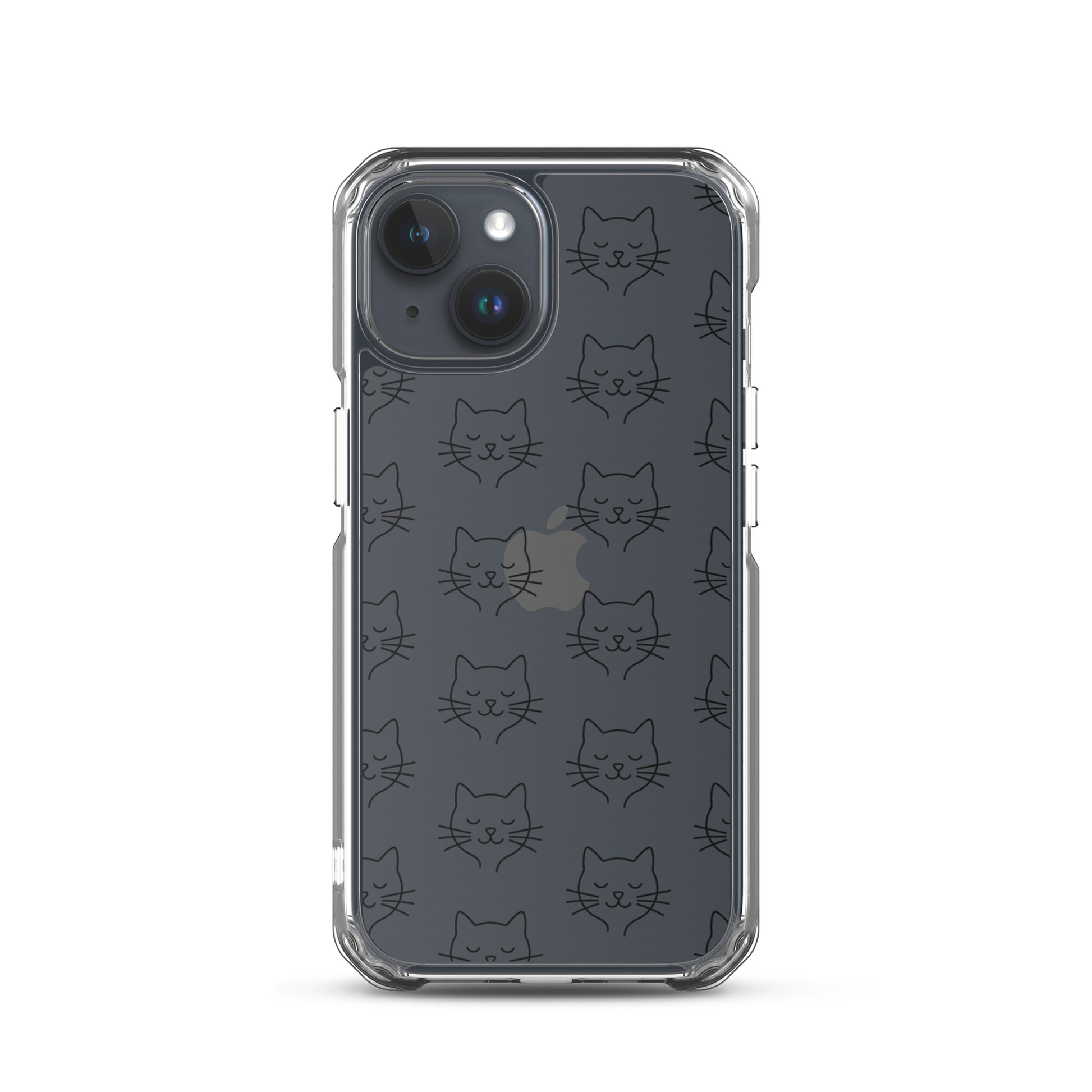 Phone Case for iPhone with cute cat face pattern in a clear design, perfect for pet lovers.