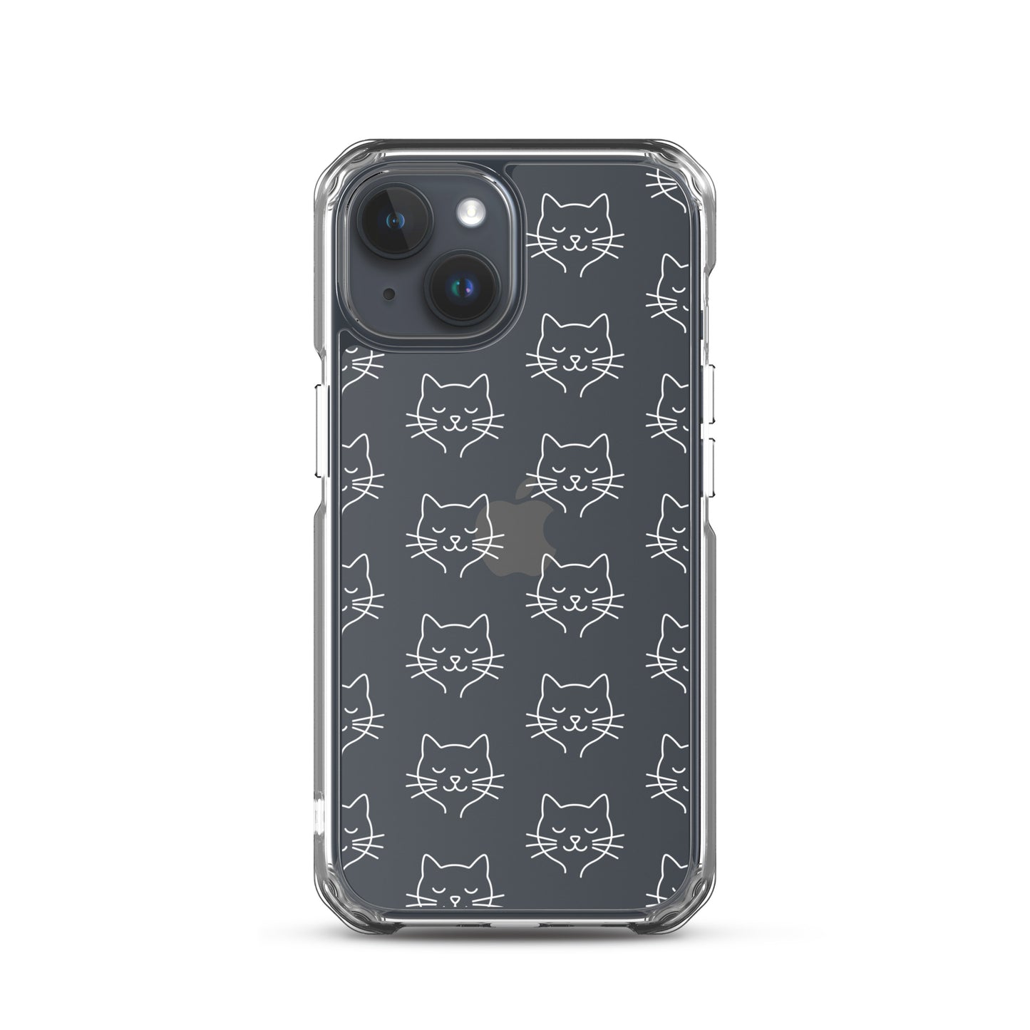 Phone Case for iPhone featuring a cute cat face pattern on a clear case, ideal for cat lovers.