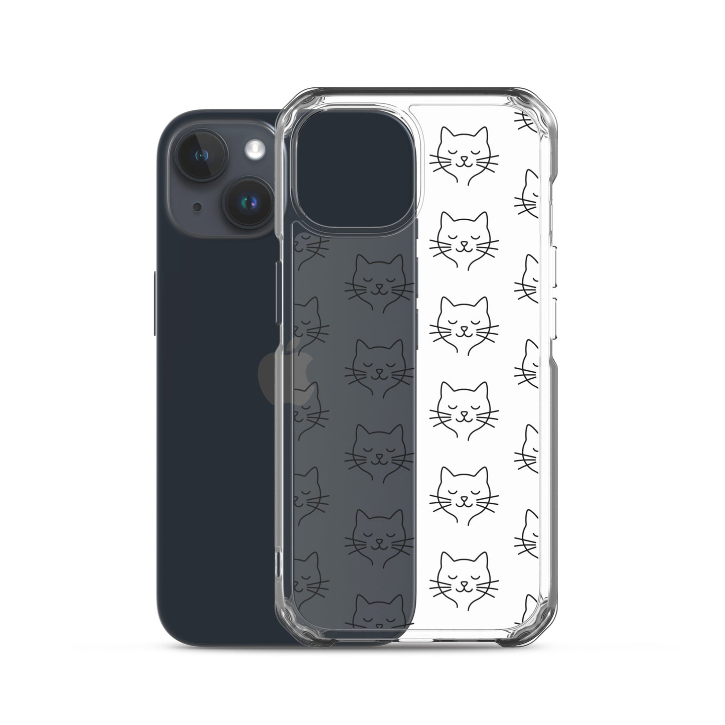 Phone Case for iPhone with cute cat face pattern, clear design showcasing minimalistic cat artwork.