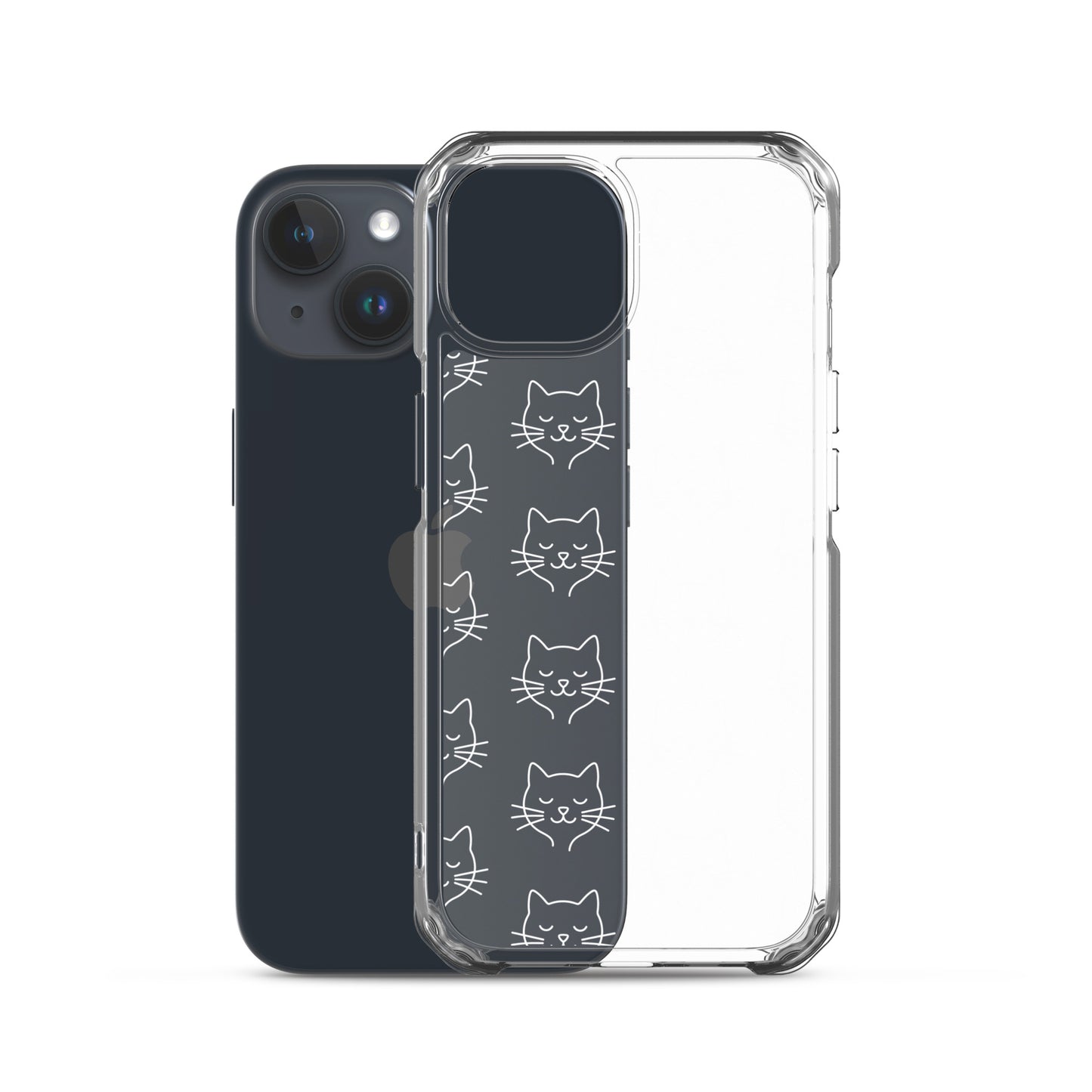 Phone Case for iPhone featuring a cute cat face pattern, clear design showcasing minimalist style.