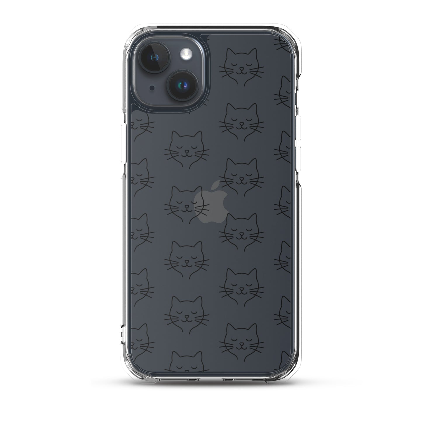 Phone Case featuring a cute cat face pattern on a clear case, ideal for pet lovers and a clean aesthetic.