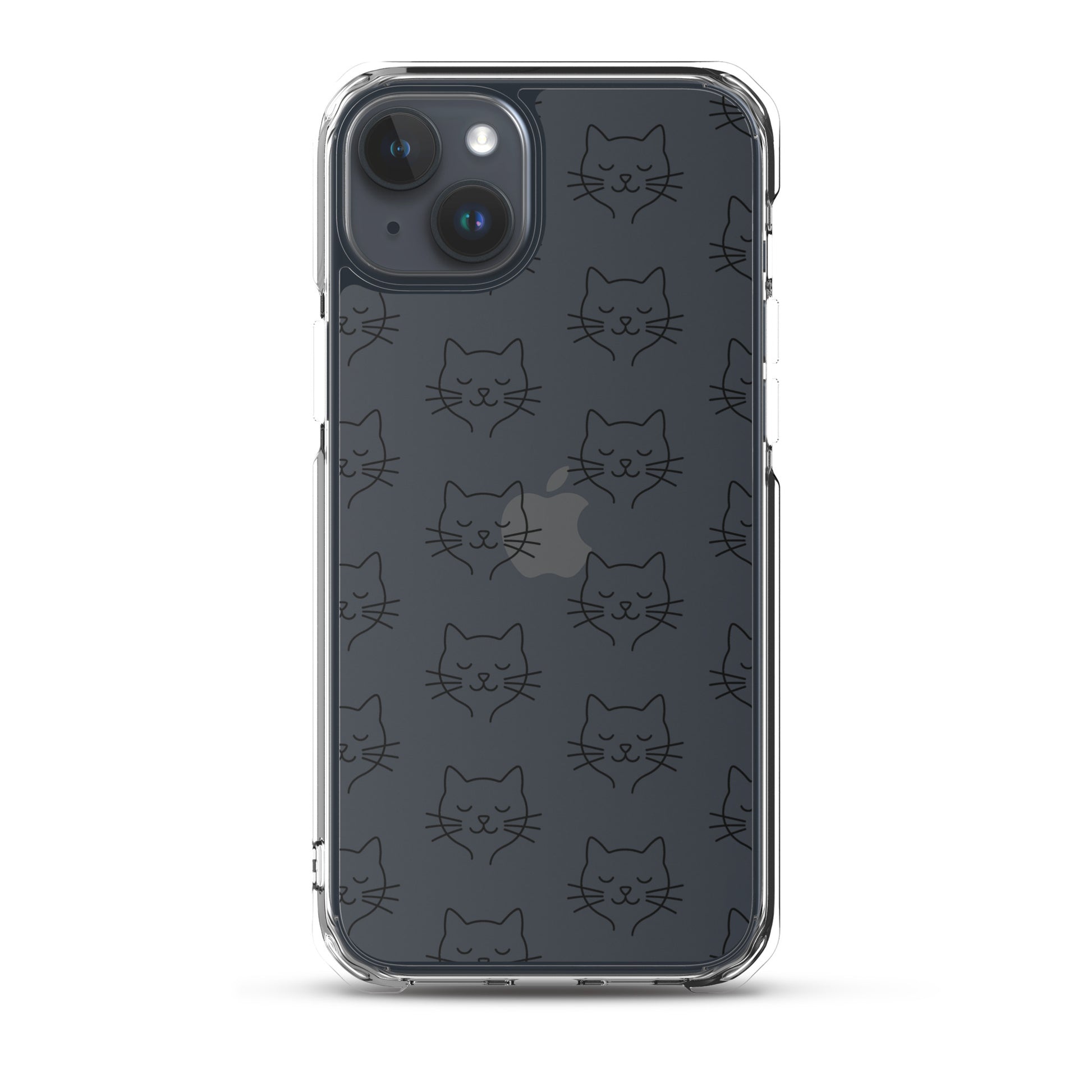 Phone Case featuring a cute cat face pattern on a clear case, ideal for pet lovers and a clean aesthetic.