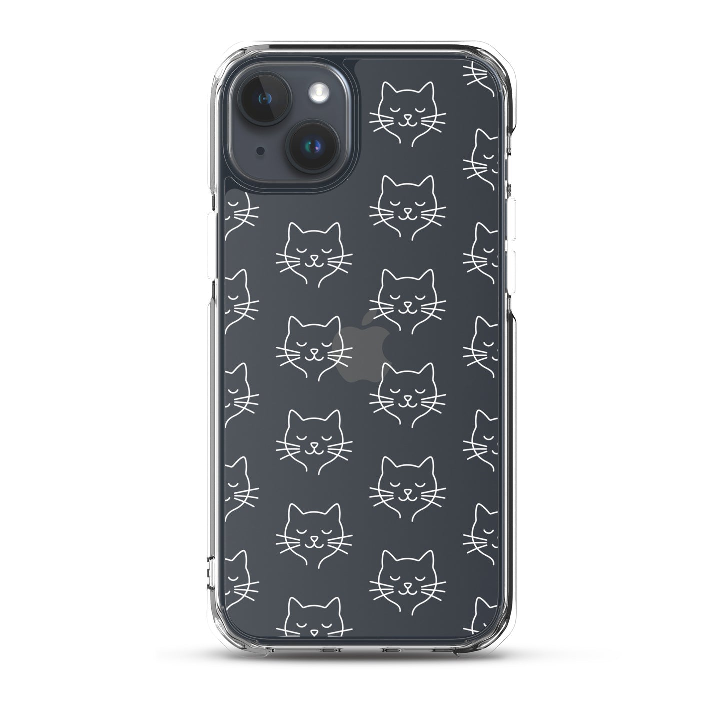 Phone Case for iPhone featuring cute cat face pattern, clear design showcasing minimalist charm.