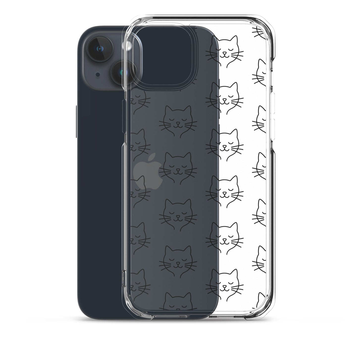 Phone Case for iPhone featuring cute cat face pattern on a clear case design.
