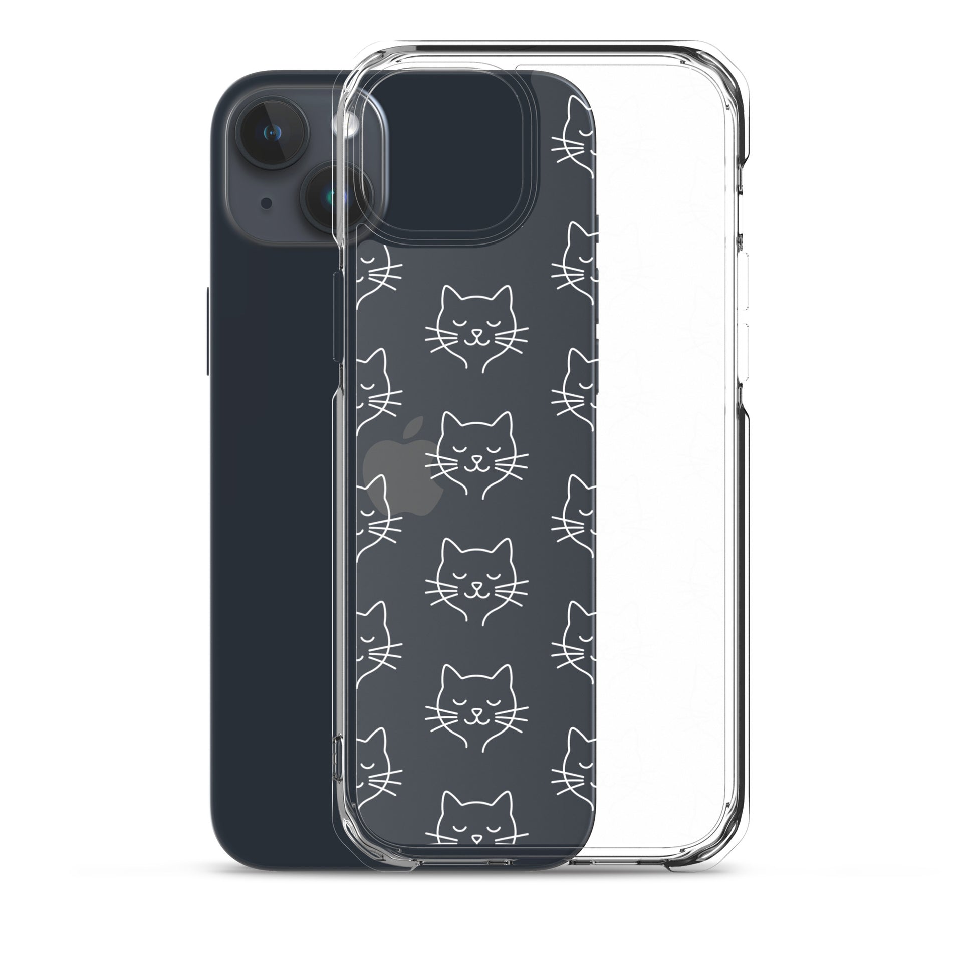 Phone Case for iPhone with cute cat face pattern, clear design shows off the phone's natural color and style.