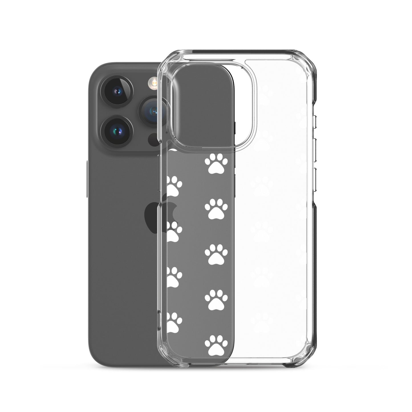 Phone Case for iPhone featuring a playful paw print pattern and transparent design, perfect for pet lovers.