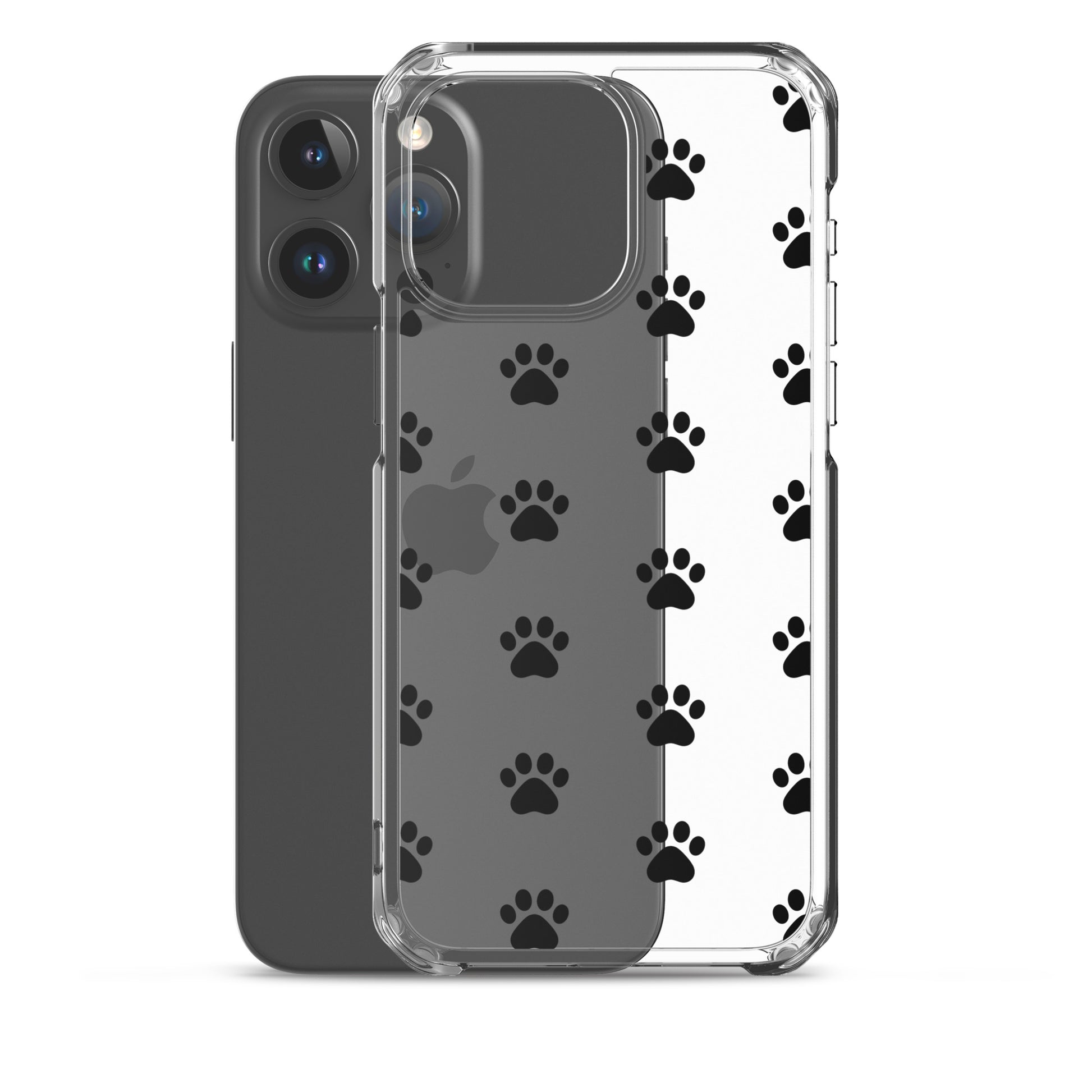 Phone Case for iPhone with paw print pattern, minimalist design for pet lovers, clear finish showing phone color.