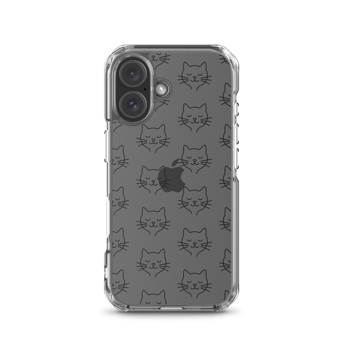 Phone Case for iPhone featuring a cute cat face pattern on a clear case.