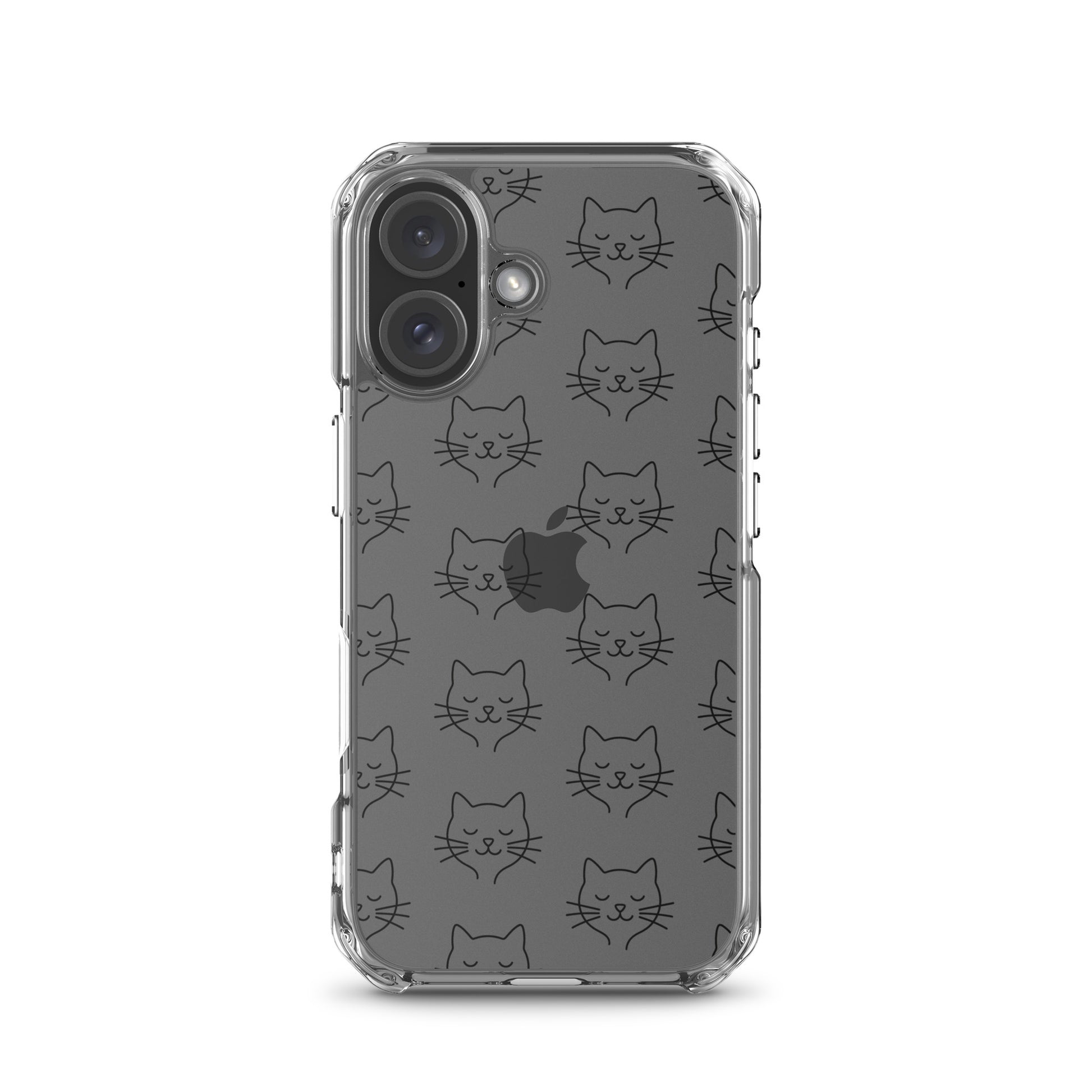 Phone Case for iPhone featuring a cute cat face pattern on a clear case.