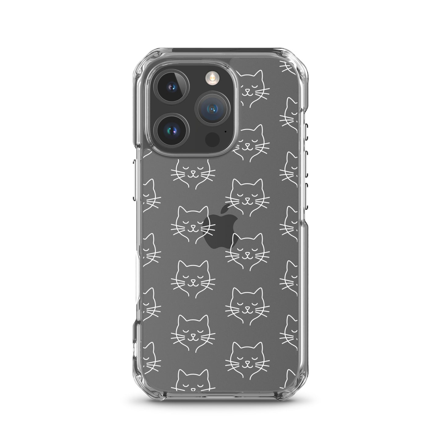 Phone Case for iPhone featuring cute cat face pattern on clear case, stylish and protective for cat lovers.
