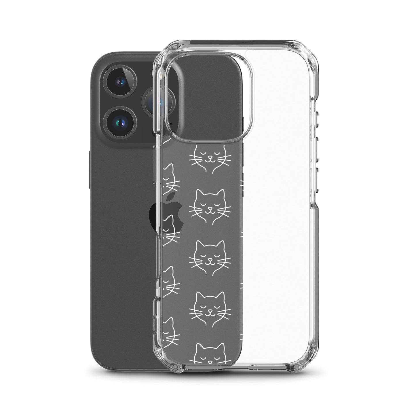 Phone Case for iPhone featuring a cute cat face pattern on a sleek clear case design.