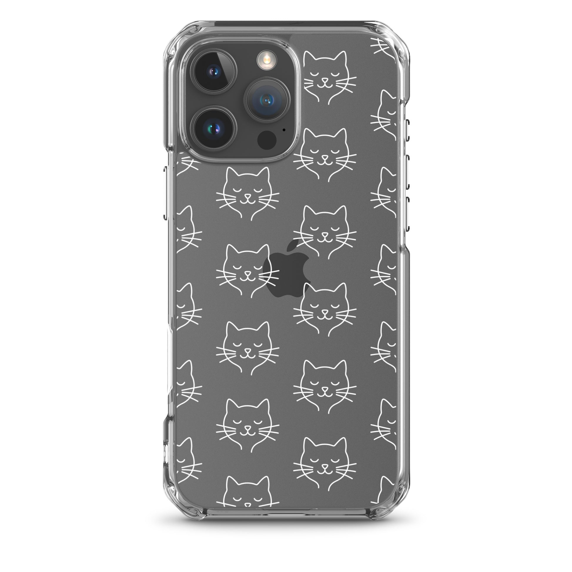 Phone Case for iPhone with cute cat face pattern, clear design showing minimalist cat faces.