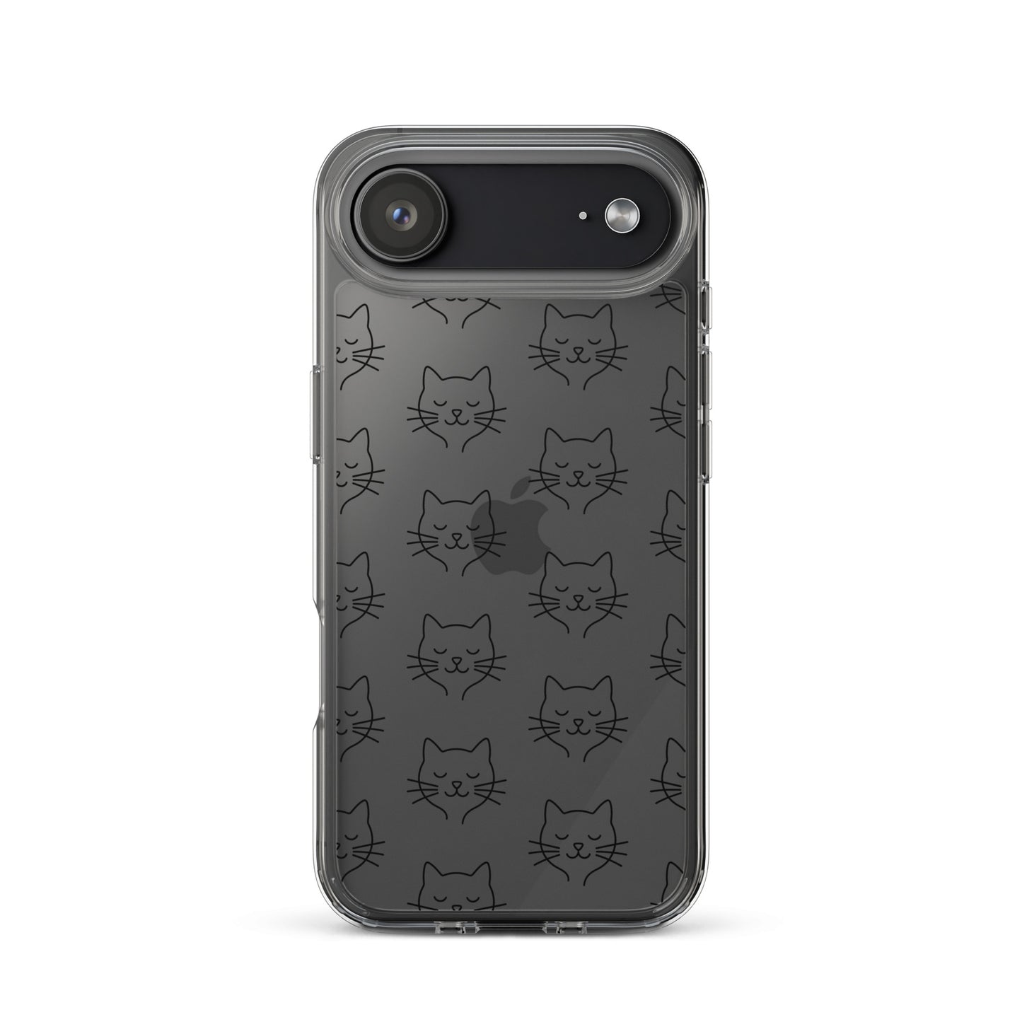 Phone Case for iPhone featuring a cute cat face pattern on a clear design for a charming look.