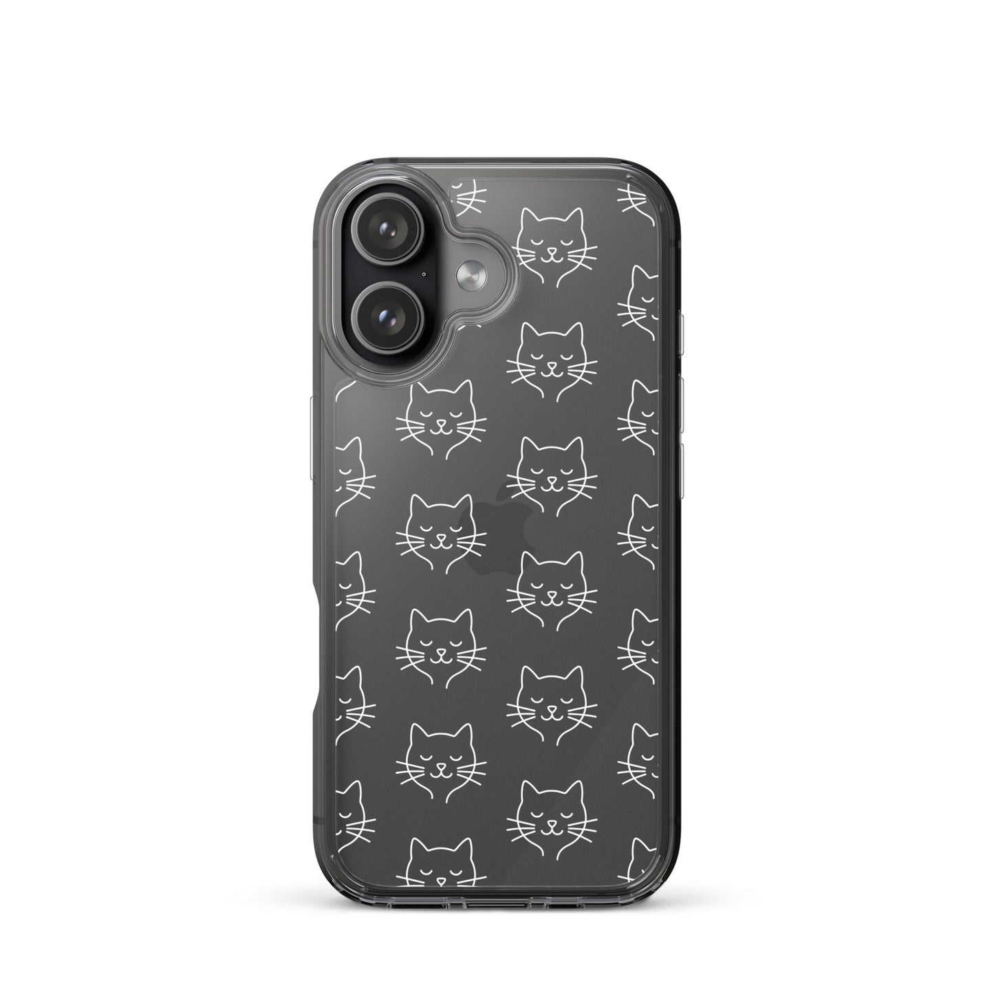 Phone Case for iPhone featuring cute cat face pattern in minimalist design on a clear case.