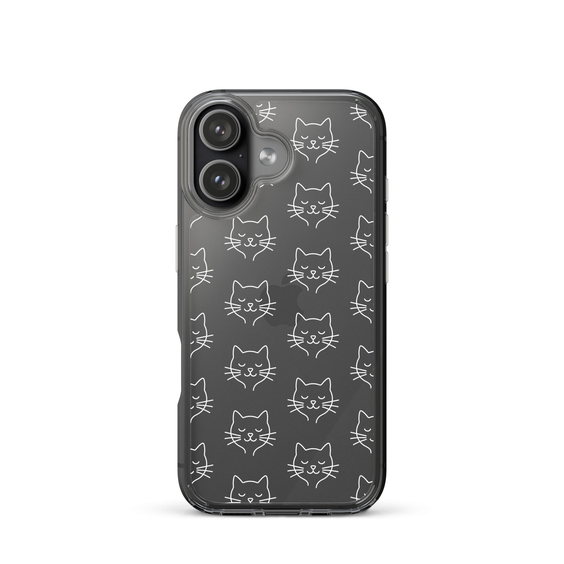 Phone Case for iPhone featuring cute cat face pattern in minimalist design on a clear case.