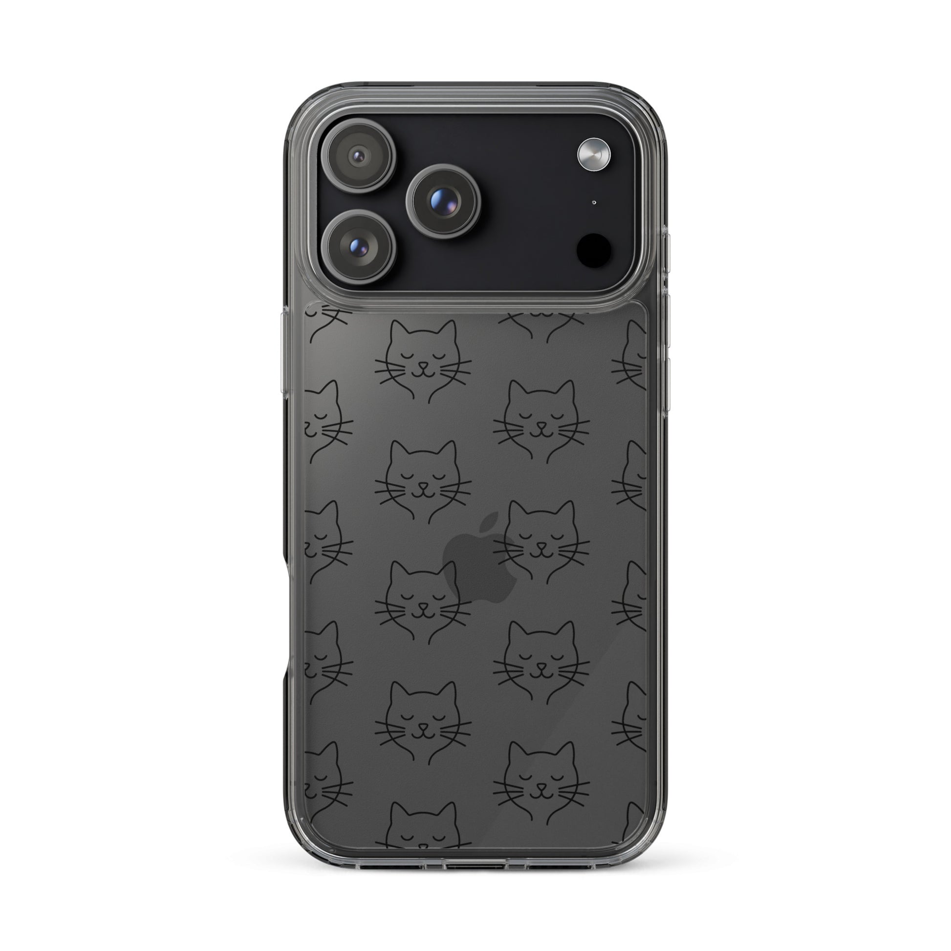 Phone Case for iPhone with cute cat face pattern on a clear background