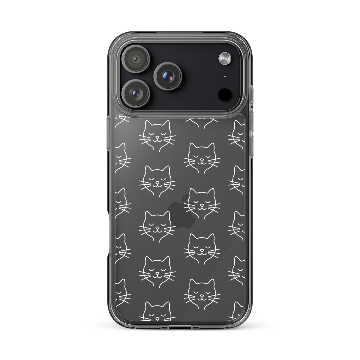 Phone Case for iPhone with cute cat face pattern on a clear background, perfect for cat lovers.