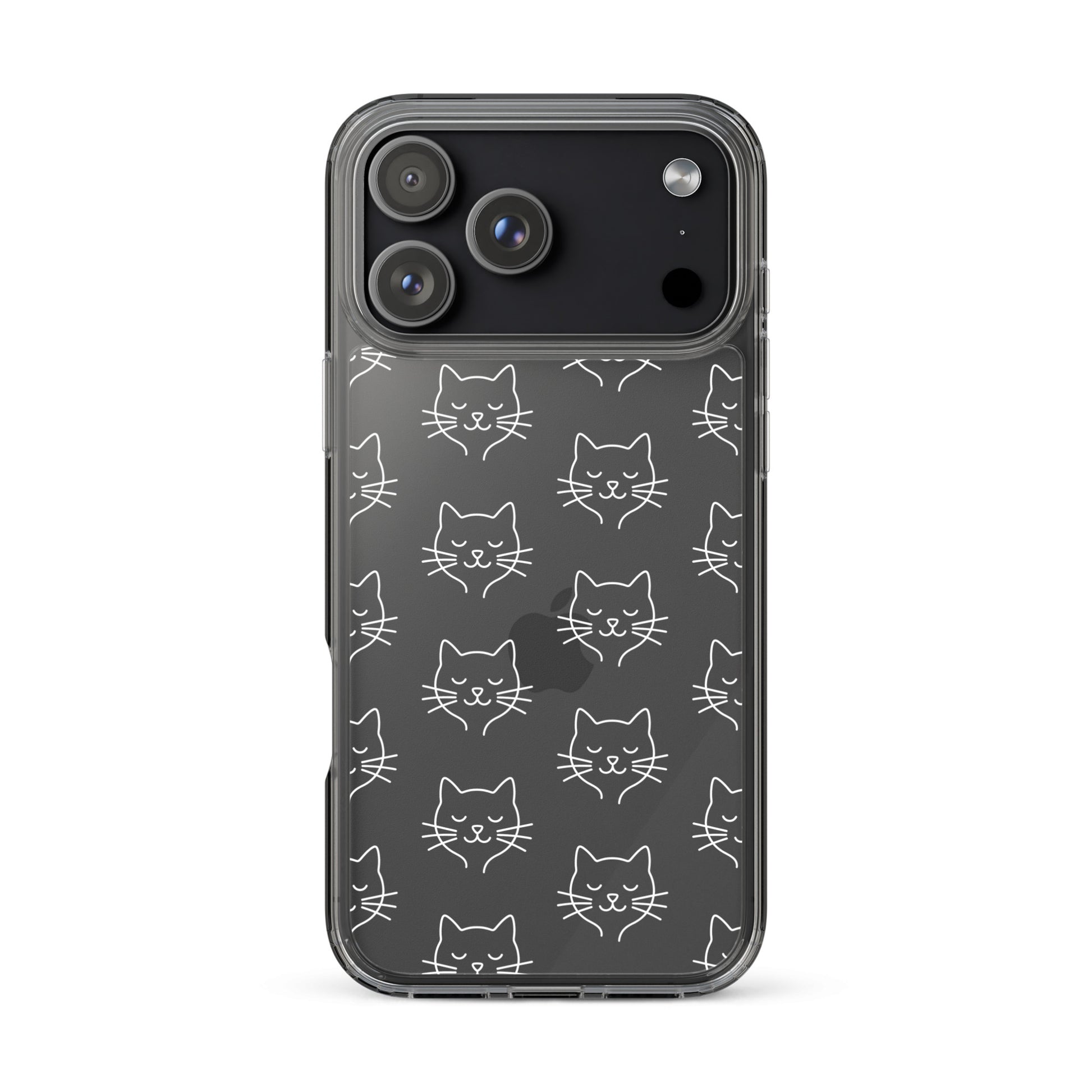 Phone Case for iPhone with cute cat face pattern on a clear background, perfect for cat lovers.